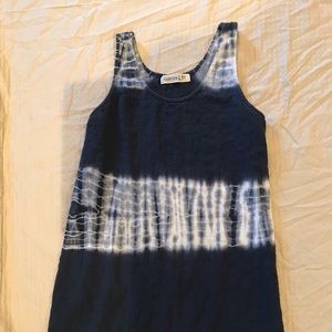 Black dress with white, tie-dye stripes